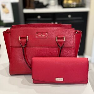 Kate Spade SET Red Leather Satchel with Matching Wallet